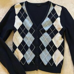 Brandy Melville Navy Argyle V-Neck Cardigan
